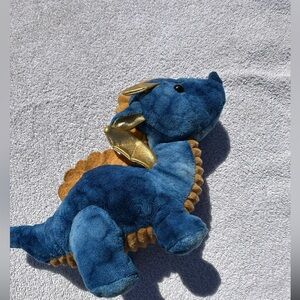 Plush Blue Dragon with Gold Accents - Soft Stuffed Animal for Kids
